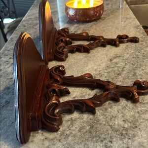 Pair of Vintage MCM Syroco wall shelves with plate slot on top